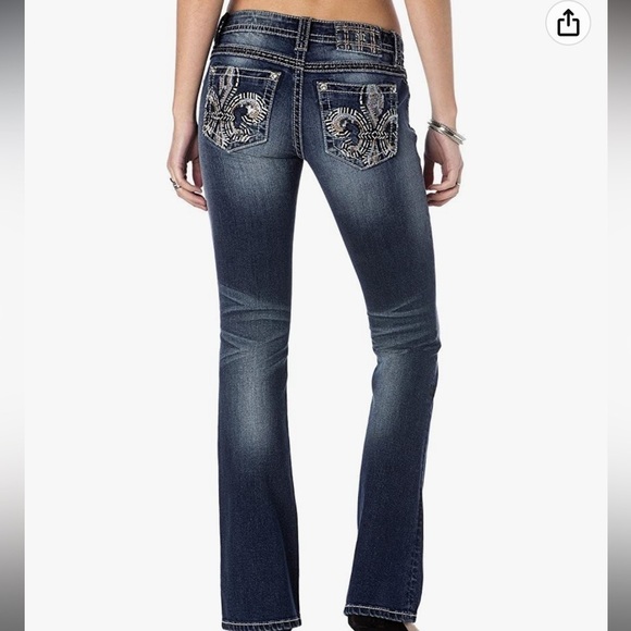 Miss Me Fleur De Lis Embroidered Y2K Low Rise Bootcut Jeans - Picture 2 of 16